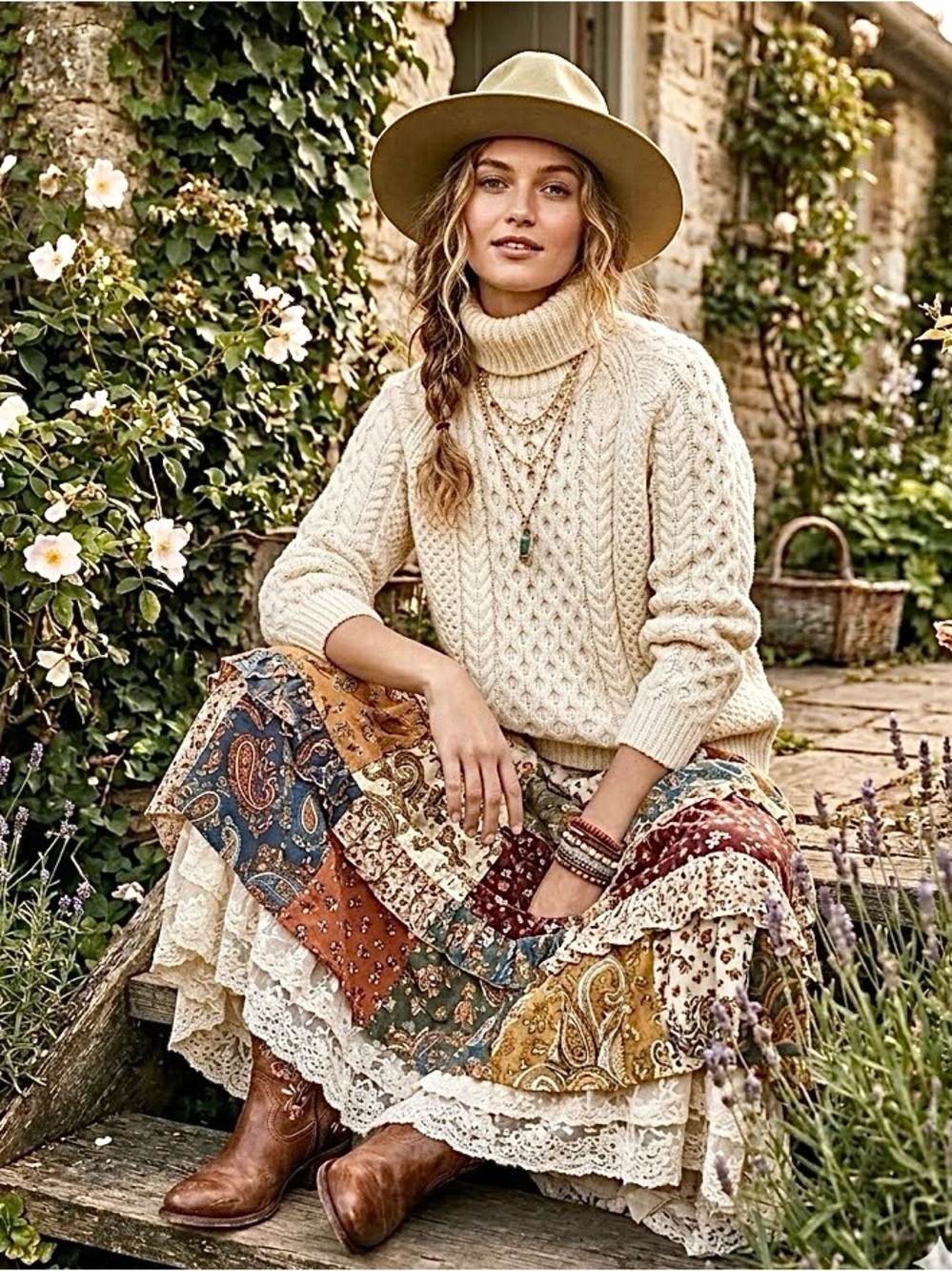 Scottish Fisherman's style boho cable knit sweater prairie farmhouse vibe